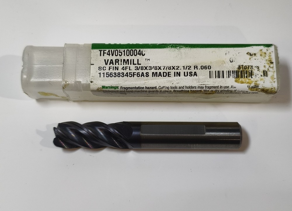 3/8″ Dia. 7/8″ LOC Radius .060 Carbide Varimill End Mill New Hanita w/Flat Read