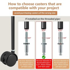 Durable 2″ Nylon Stem Casters with Brake, 4 Pcs – Ideal for Furniture Mobility
