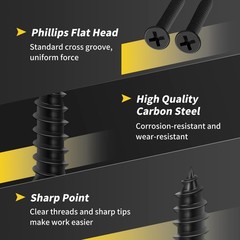 Wood Screws 1-1/4 Inch, 115 PCS Premium Flat Head Phillips Black Wood Screws,…