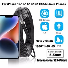 5.5MM/8MM Endoscope Camera 1920P HD Borescope Camera Cable For iPhone Samsung US
