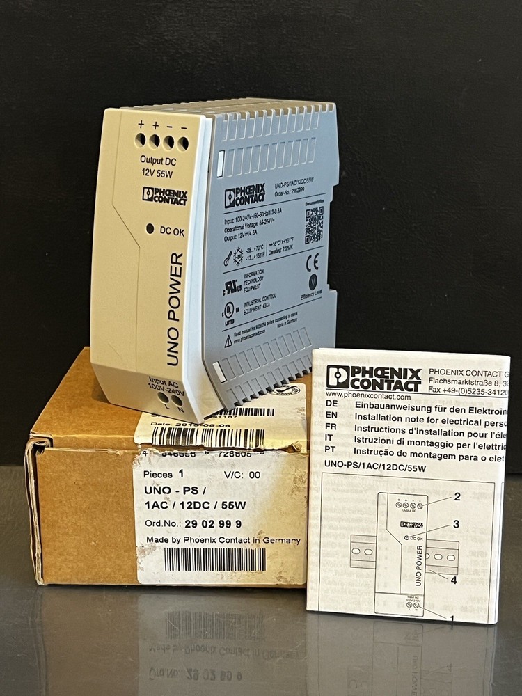 Phoenix Contact 12vdc POWER SUPPLY 12 volt 55W Din Rail Mount 2902999
