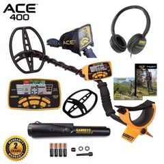 Garrett ACE 400 Metal Detector, Pro Pointer II Pinpointer, Coil, and Accessories