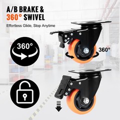 VEVOR Caster Wheels Swivel Plate Casters 4 Pack 3″ Heavy Duty with Locking Brake