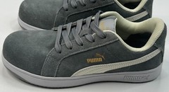 Puma Safety Icon Suede Low Gray & White Steel Toe Oil Resistant Sneaker Size 7.5
