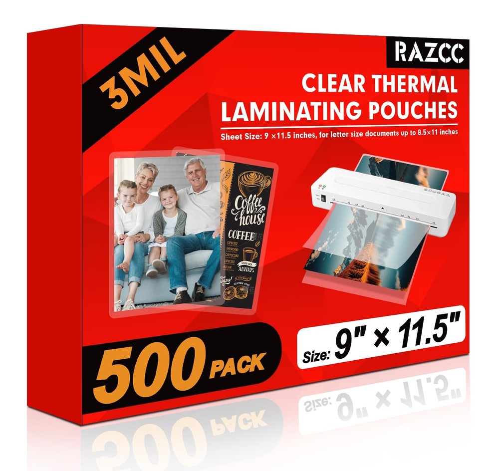 Best RAZCC Laminating Sheets, 500 Pack Clear Thermal Plastic Paper Laminator 9 x