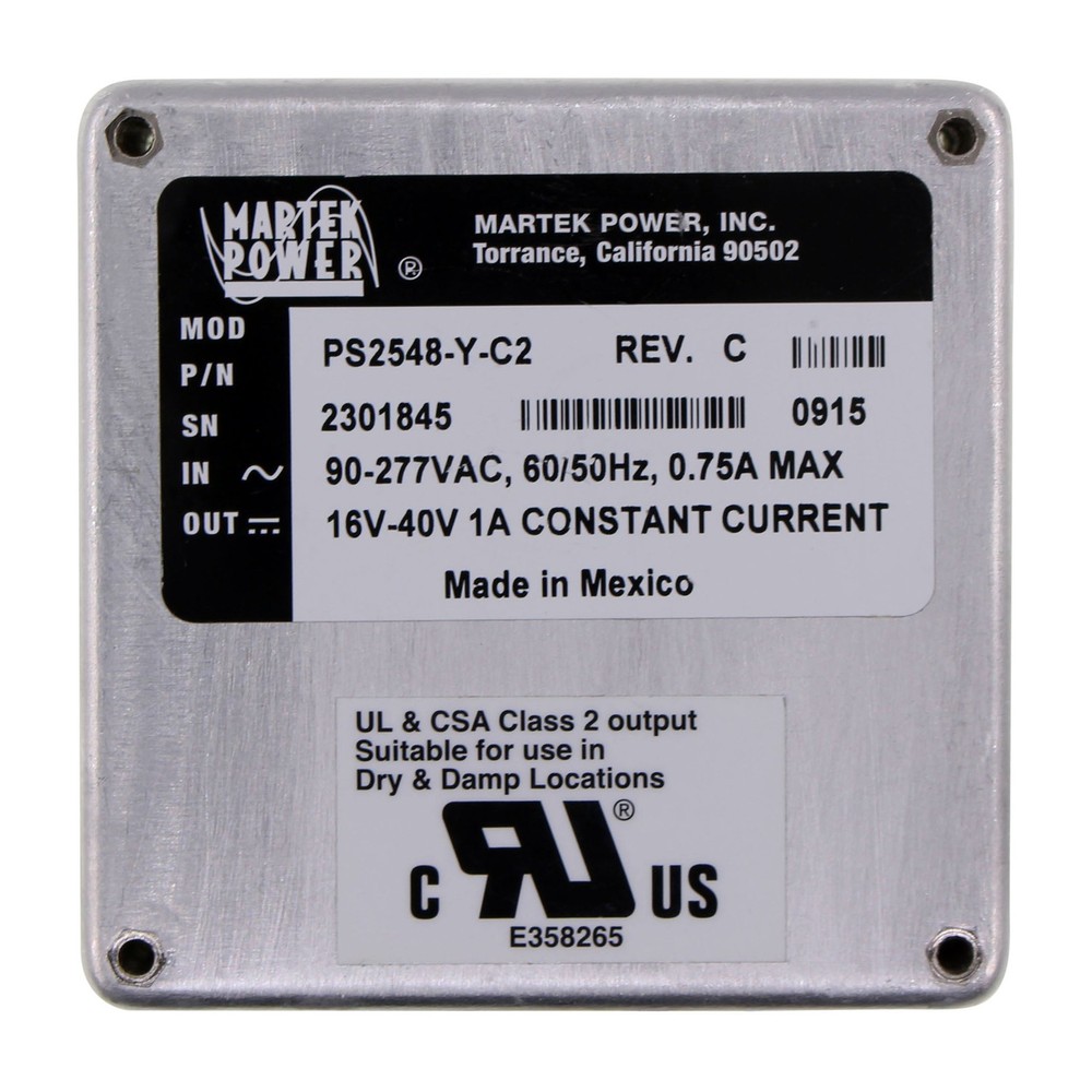 MARTEK POWER PS2548-Y-C2 CONSTANT CURRENT LED DRIVER, 90-277V:IN, 16-40VDC, 1A