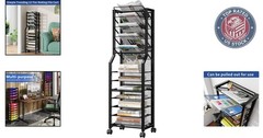 12-Tier Rolling File Organizer Cart – Stylish Black Metal Storage Solution