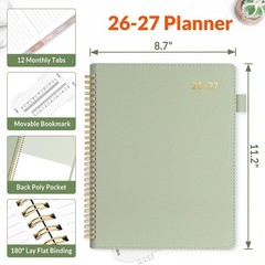 Elegant 2026-2027 Planner – 9×11.2 Leather, Extra Pages & Colorful Tabs