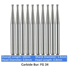 10-100pcs FG 34 Dental Carbide Burs Friction Grip Inverted Cone Burs High Speed