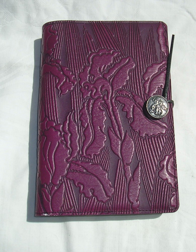 OBERON DESIGN JOURNAL COVER W/ BLANK BOOK, PURPLE IRISES NICE! 9X6″