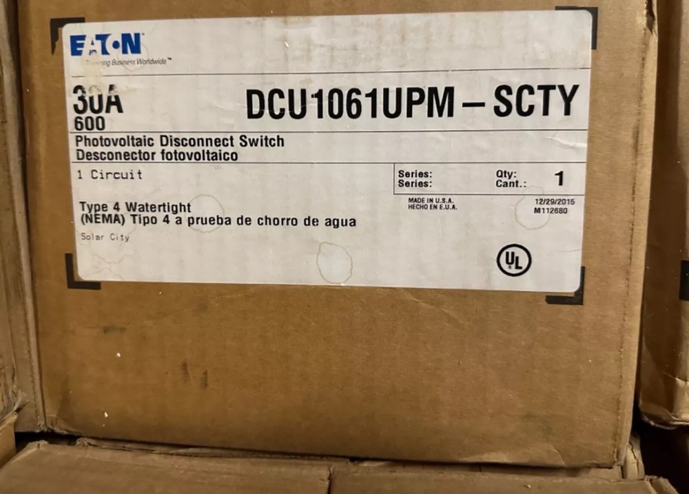 Eaton PV Disconnect Switch 30A DCU1061UPM – SCTY