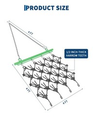 ATV Tractor Drag Harrow 4×4 ft & 5×4.5 ft, 3/8″ & 1/2″ Teeth, Tow-Behind Grading