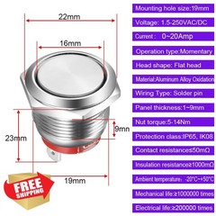 Gebildet Short Type Push Button 19mm Momentary Stainless Steel Push Button Sw…