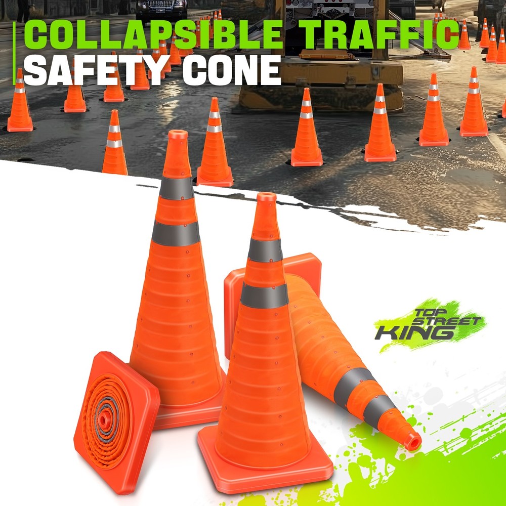 4xOrange Oxford fabric Collapsible Traffic Safety Cones 28in Park Lots Roadsides