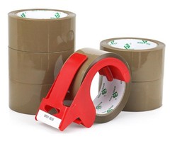 BOMEI PACK Brown Packing Tape with Dispenser, 2.6 Mil 1.88 Inch x 60 Yards, 6 Re