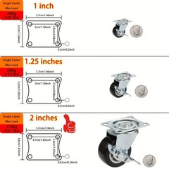 Swivel Caster Wheels with Brake – Quiet, 360° Rotating for Furniture & Carts