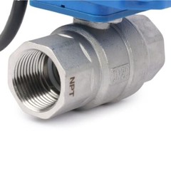 U. S. Solid Motorized Ball Valve w/ US Plug 3/4in SS AC 110V NC Blue Casing
