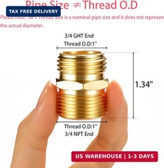 2 Pack 3/4″ GHT to 3/4″ NPT Male Connector, Brass Garden Hose Fitting, Male Hose