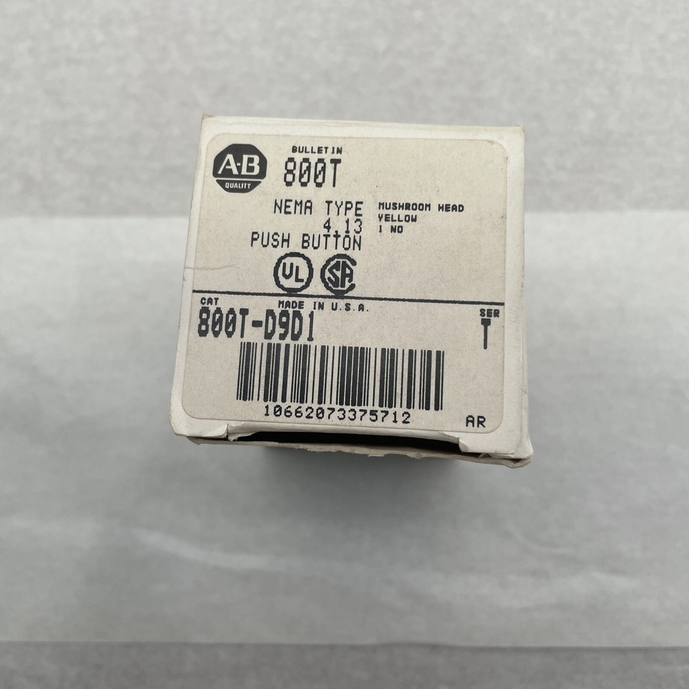 NEW USA MADE Allen Bradley 800T-D9D1 Yellow Mushroom Head Push Button w/N.O. CB