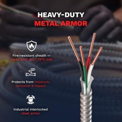 14/3 MC Alum Cable 14-Gauge 3-Conductor Type MC Ground for Indoor Outdoor 250Ft
