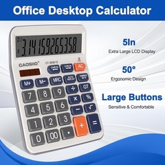 Desktop Calculator 12 Digit Large LCD Big Button Solar Battery Dual Power Blue