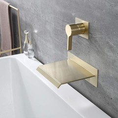 sumerain Wall Mount Tub Faucet Brushed Brass with Waterfall