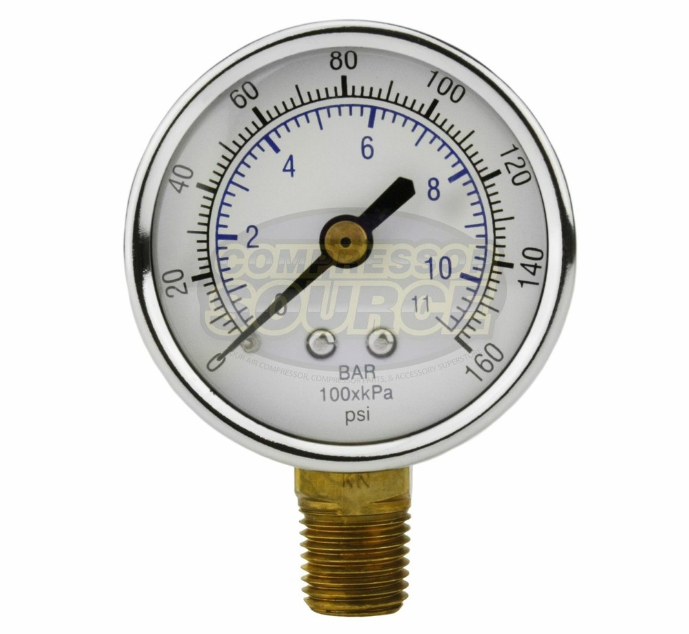 Quality 1/4″ NPT Air Pressure Gauge 0-160 PSI Side / Bottom Mnt Mount 2″ Face