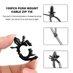 150PCS Push Mount Cable Zip Tie with Car Wire Loom Routing Clips, Nylon Engin…