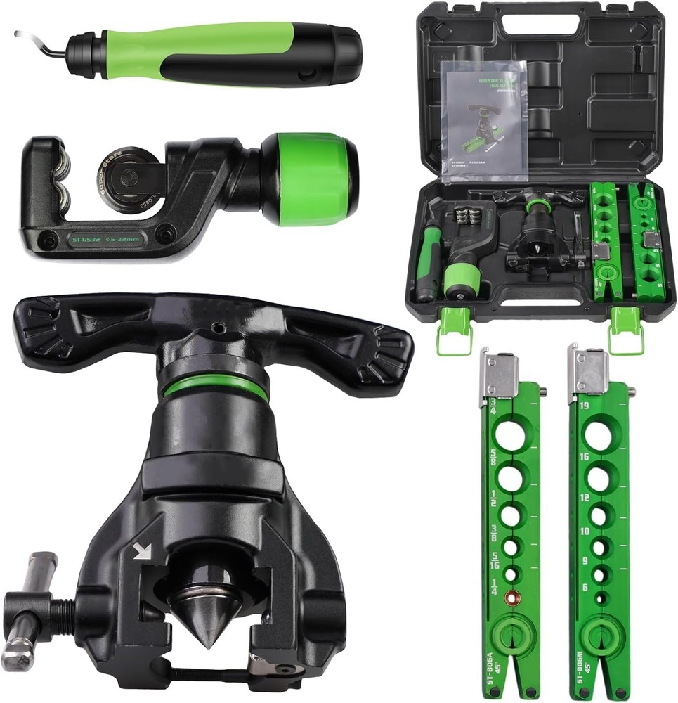 HVAC Flaring Tool Kit for 1/4” – 3/4” and 6-19mm Single Flare, 45° Eccentric T