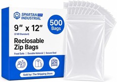 9” X 12” 500 Count 2 Mil Clear Reclosable Zip Plastic Poly Bags with Resealab…