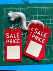 VINTAGE LOT 20 NEW STRING Strung Red White LARGE Sale Price Tags Merchandise
