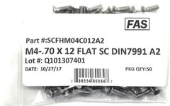 (50) M4 x 0.7 x 12 Stainless Steel Flat Head Socket Cap Screws DIN7991 M4-0.7 A2