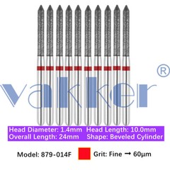 10pc Diamond Bur Shape Bevel Cylinder & Gingival Curetage Fine Medium Coarse