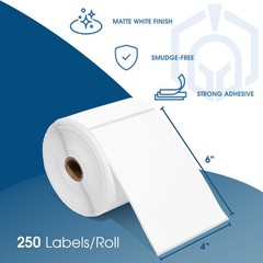 4″ X 6″ Direct Thermal Labels (2500 Count, 10 Rolls) – X 6″, White