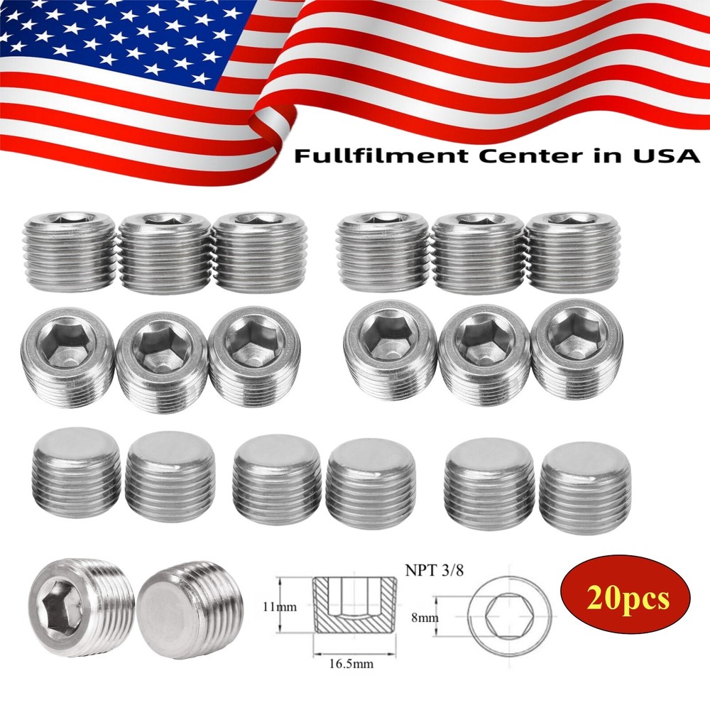 20PCS 3/8″ NPT stainless steel Pipe Plug Male Thread Internal Hex Socket Fitting