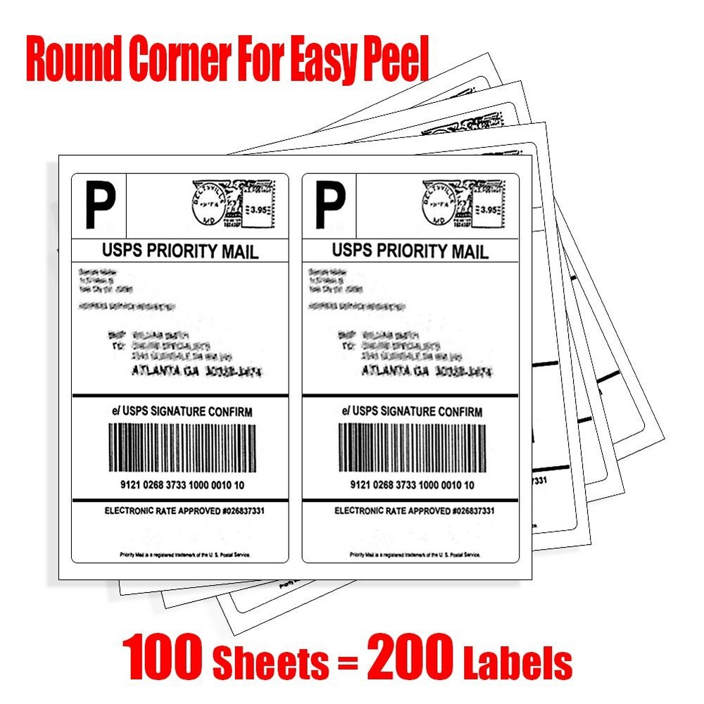200 Half Sheet Shipping Labels Round Corner 8.5×5.5 Self Adhesive For Paypal