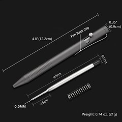 Grey 4.8” Titanium Alloy Bolt Action Pen Compatible with Parker Refill Stainles