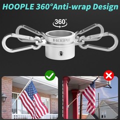 2 Pack Aluminum Flag Pole Rings 360 Anti-Wrap Swivel Mounting Ring Silver
