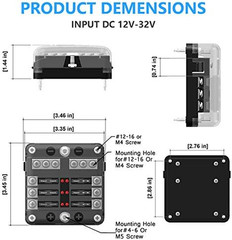6 Way 12V Fuse Box 12Volt Blade Fuse Block, 6 Circuit W/Negative Bus Waterproof