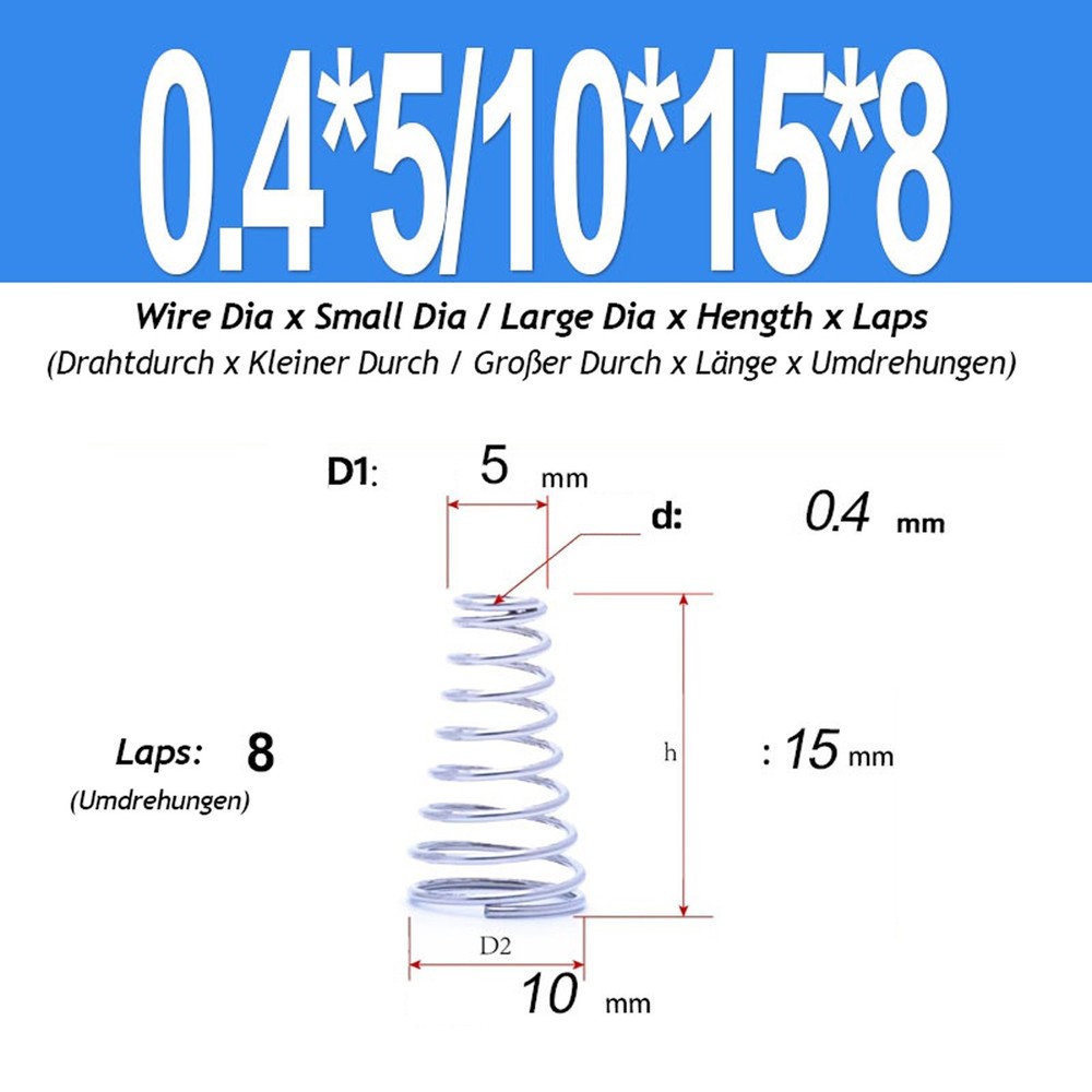 304 Stainless Steel A2 Conical Cone Compression Spring Springs 0.4-2mm Wire Dia