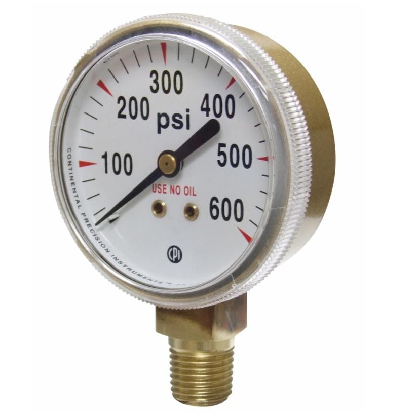 Uniweld G8SD Nitrogen Regulator Gauge 600 PSI Bottom Mount 2in Display 1/4in NPT
