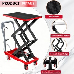 770 Lbs Hydraulic Double Scissor Lift Table 11-59″ Height 4 Wheels Non Slip Red