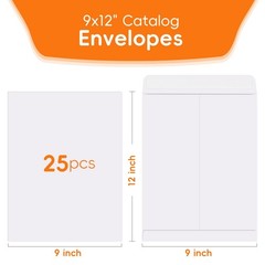 25 Pack Catalog Mailing Envelopes, 9 X 12 Inches Self-Seal White Manilla Envelop