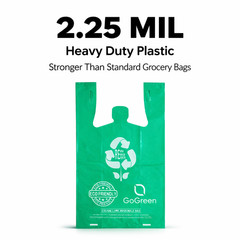 Heavy Duty Green Grocery Bags 2.25 Mil Reusable T-Shirt Bags 1/6 Size