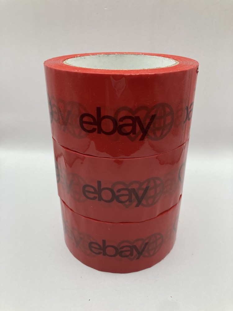 NEW 3 Rolls eBay Branded Shipping Tape 2″ X 75 Yds Red w/ Black Logo