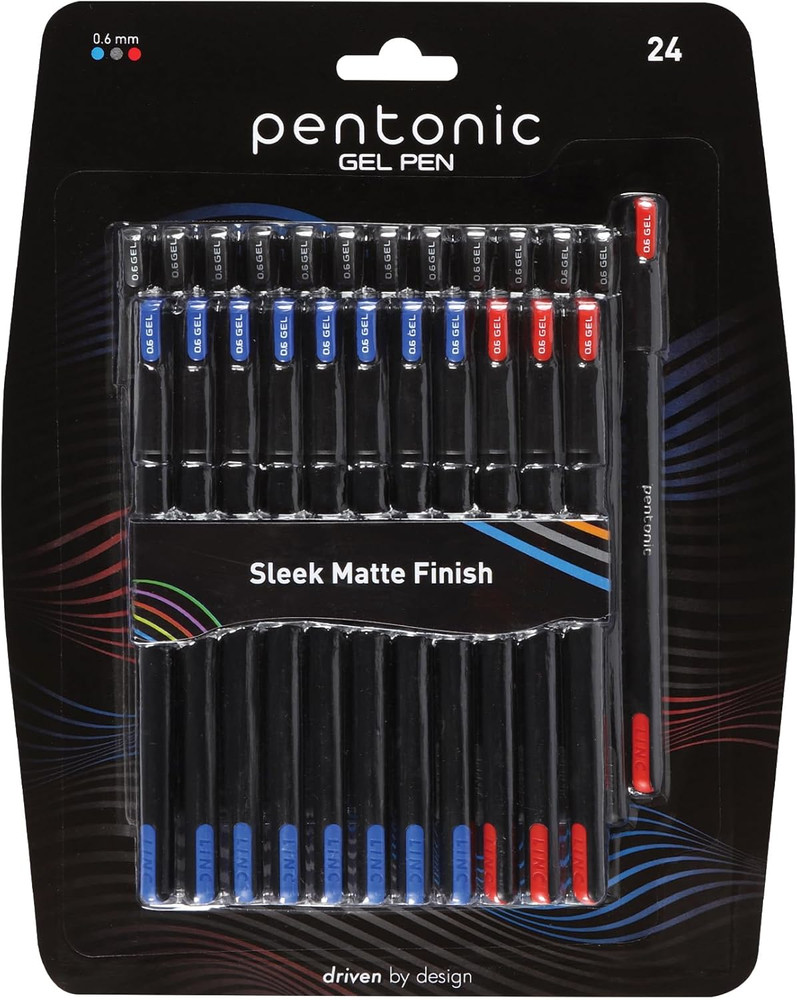 Gel Pens, 24 Count, Assorted Colored Ink (12 Black, 8 Blue, 4 Red), 0.6 Mm Fine