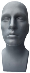 15″ Tall, Male Mannequin Head, Table Top Display, Durable PE Plastic, Grey