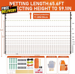 Poultry Electric Netting Fence 47.3H (Can Be Raised to 59.1”H X 65.6’L for….