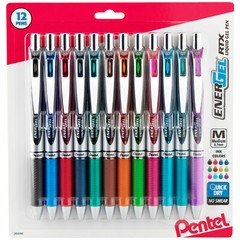 Pentel EnerGel 0.7 RTX BL77BP12M 26646 Retractable Liquid Gel Pens, 12 Color Set