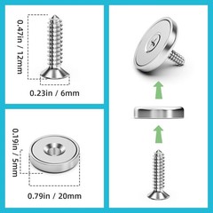 16Pack 40LBS Strong Magnets with Holes, Round Cup Magnets with Screws for Wall M